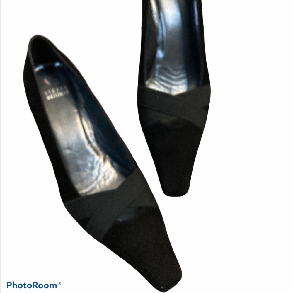 Stuart Weitzman Sz8 Pointed Square Toe Blk Suede - image 1